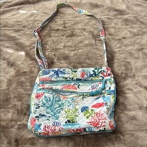 Vera Bradley Red and Blue Crossbody Bag with Quilted Design
